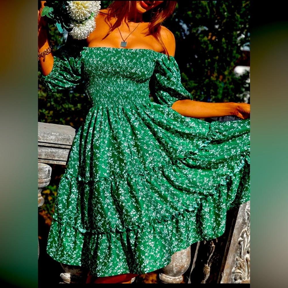 Green off the shoulder dress